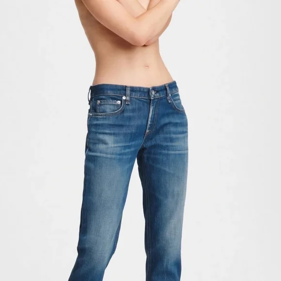 Rag Bone DRE Low-Rise Boyfriend Raw Hem Acid Wash Blue